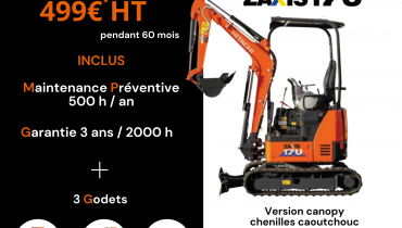 Votre mini pelle 1.7t à partir de 499€ HT / mois
